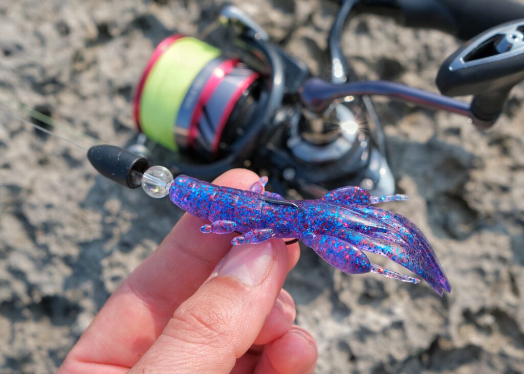 Weedless rigging a purple creature bait